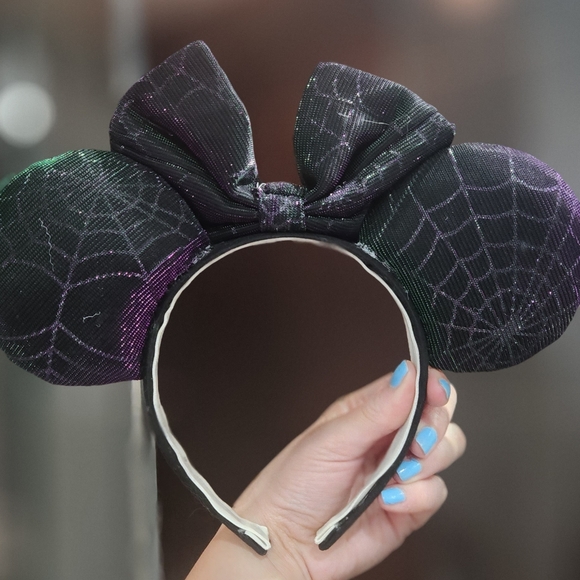 Disney MINNIE IRIDESCENT WEB PURPLE GREEN MICKEY EARS - Picture 3 of 5